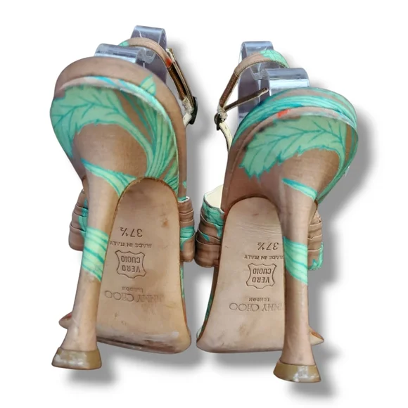 Jimmy Choo Green, Orange& Brown Tropical Ankle Elegant Stiletto Buckle Heels - Picture 8 of 12